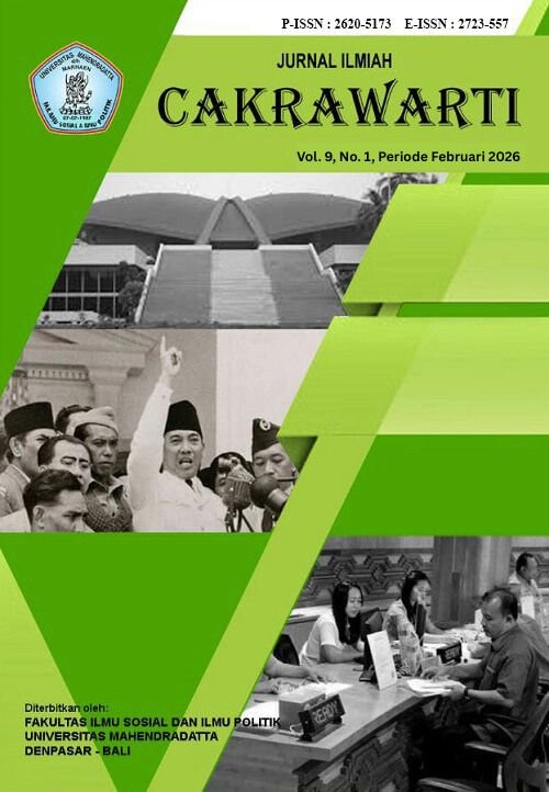 					View Vol. 9 No. 1 (2026): Jurnal Ilmiah Cakrawarti Vol 9. No. 1  Tahun 2026
				